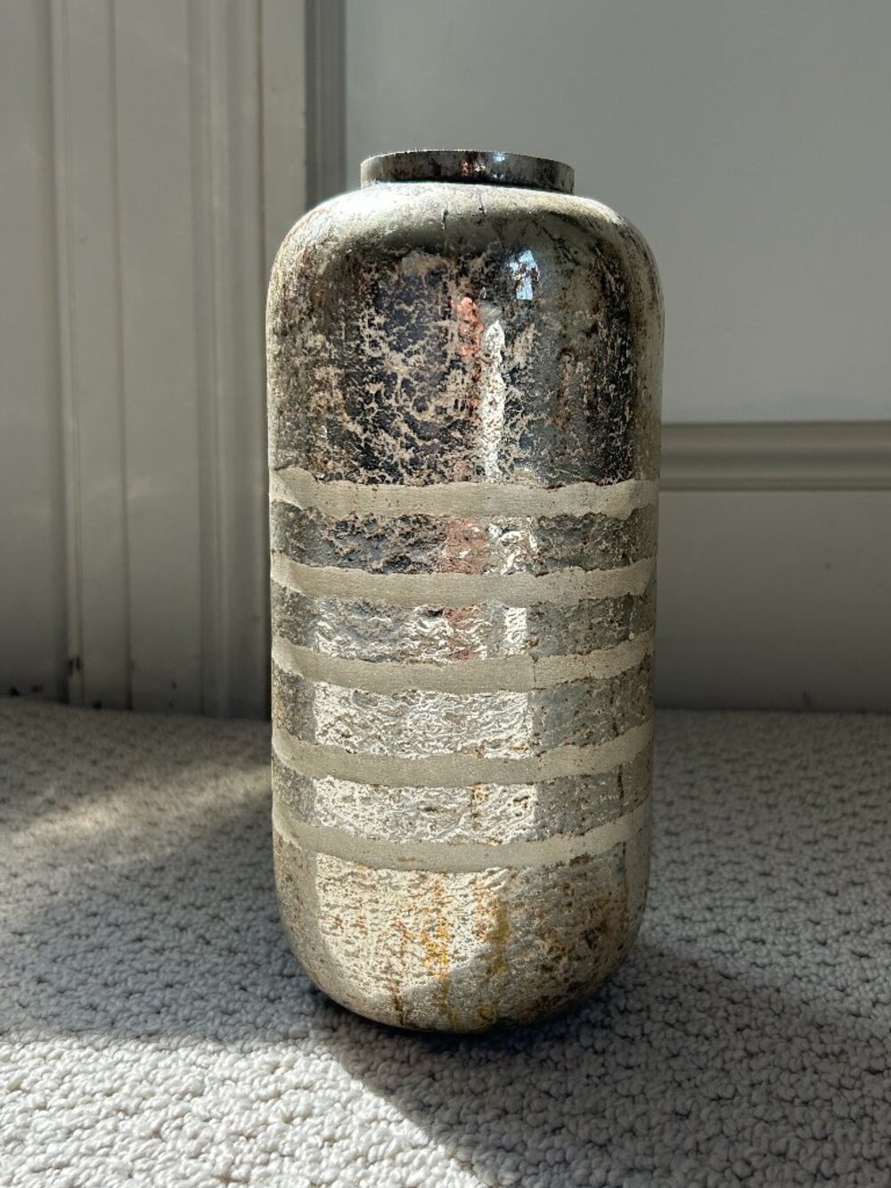 Striped Silver Mercury Vase Vessel Object - Home Décor - Made in India MSRP $58
